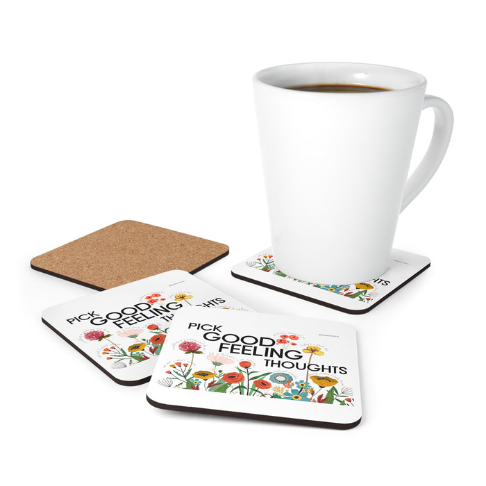 Pick Good Feeling Thoughts -- Corkwood Coaster Set