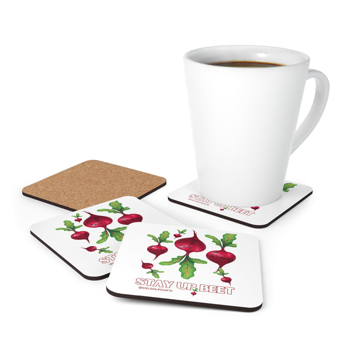 Stay Up Beet -- Corkwood Coaster Set