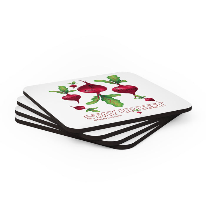 Stay Up Beet -- Corkwood Coaster Set